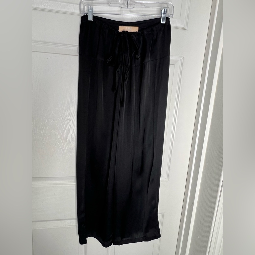 Cali by California Dreaming Black Satin Sleepwear Drawstring Pants Sz XS/S